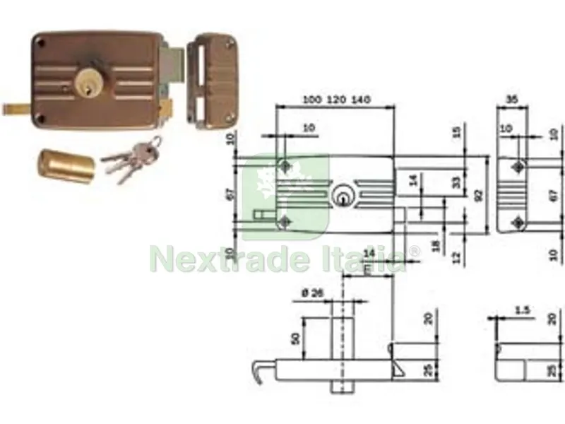 2PZ Serratura da Portoncino Catenaccio e Scrocco Doppio Cilindro Fisso 431/432 - MM.60 SX 3 Mandate (432603E) — Lucchetti e catene — rif. FERX.FER171427