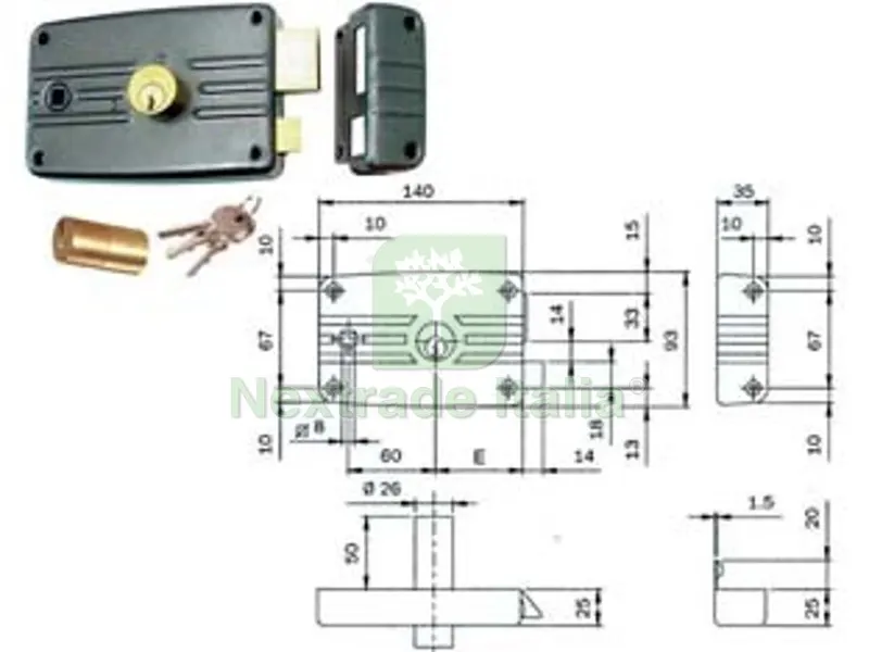 2PZ Serratura Porte Ferro con Quadro Caten. e Scrocco Cilindro Fisso Senza AL. 485/486 - MM.60 SX (486603) — Serrature e cilindri — rif. FERX.FER171588