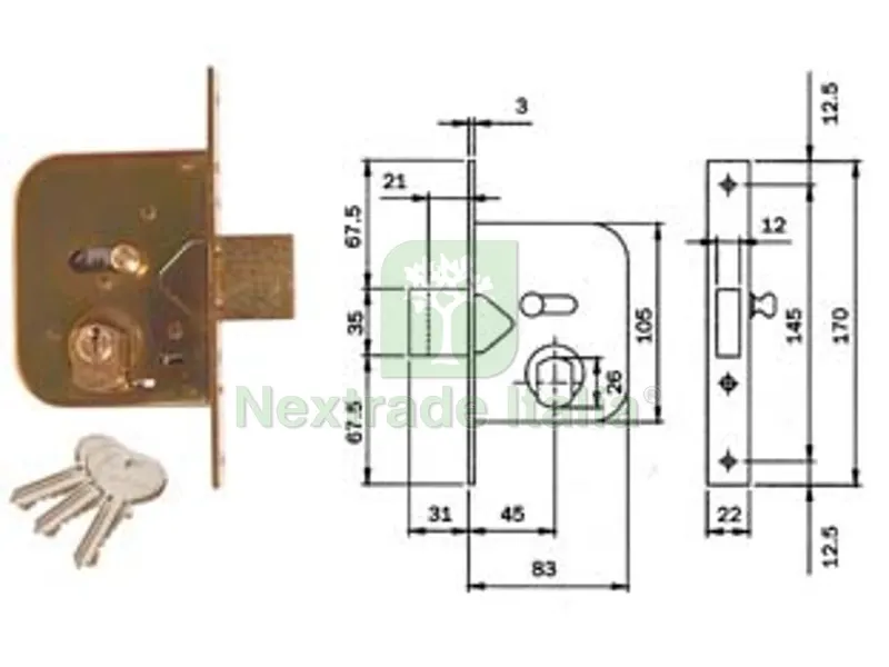 2PZ Serratura da Infilare per Cancelli Catenaccio e Scrocco con Nottolino 604 - MM.45 (604450) — Lucchetti e catene — rif. FERX.FER171717