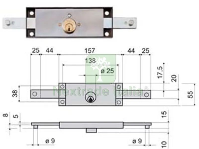 serratura serranda centrale cilindro fisso tondo 641 - mm.157x10x55h. (641010) — Serrature e cilindri — rif. FERX.FER171786 serratura serranda centrale cilindro fisso tondo 641 - mm.157x10x55h. (641010) — Serrature e cilindri — rif. FERX.FER171786