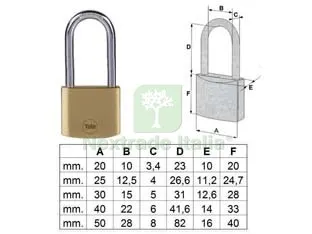 12PZ LUCCHETTO OTTONE ARCO LUNGO PRIUM PL112 - mm.30 (PL1123000) — Lucchetti e catene — rif. FERX.FER172134