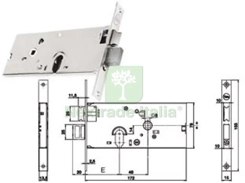 Serratura da Infilare per Fasce Catenaccio e Scrocco MM.78 H 86000 - mm.70 a 2 mandate (Y8600070080) — Lucchetti e catene — rif. FERX.FER172400 Serratura da Infilare per Fasce Catenaccio e Scrocco MM.78 H 86000 - mm.70 a 2 mandate (Y8600070080) — Lucchetti e catene — rif. FERX.FER172400