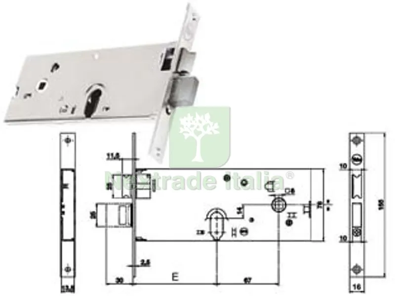 Serratura da Infilare per Fasce Catenaccio e Scrocco MM.78 H 86002 - mm.70 a 3 mandate (Y8600270080) — Lucchetti e catene — rif. FERX.FER172417
