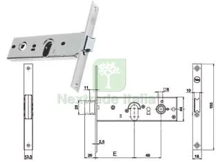 Serratura da Infilare per Fasce Catenaccio e Scrocco MM.44 H 87000 - mm.70 a 1 mandata (Y8700070080) — Lucchetti e catene — rif. FERX.FER172448
