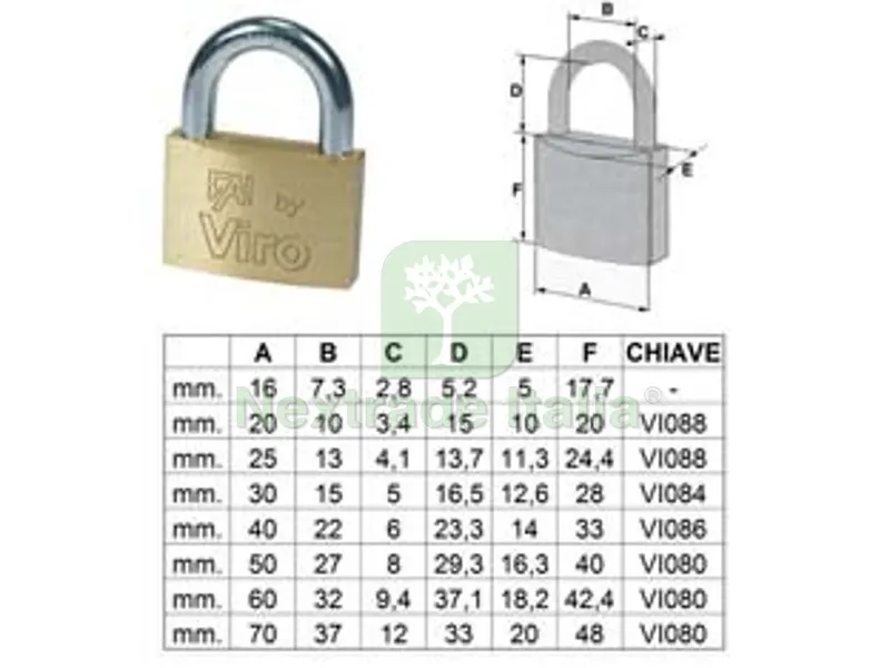 12PZ LUCCHETTO ARCO NORMALE "FAI BY VIRO" - mm.40 (art.554) — Lucchetti e catene — rif. FERX.FER185868 12PZ LUCCHETTO ARCO NORMALE "FAI BY VIRO" - mm.40 (art.554) — Lucchetti e catene — rif. FERX.FER185868