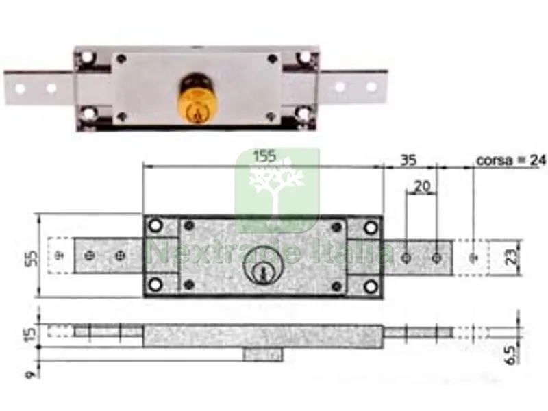 2PZ Serratura Cilindro Fisso Tondo Centrale 8231 - mm.155x15x55h. dotazione 2 chiavi (8231.9) — Serrature e cilindri — rif. FERX.FER186438