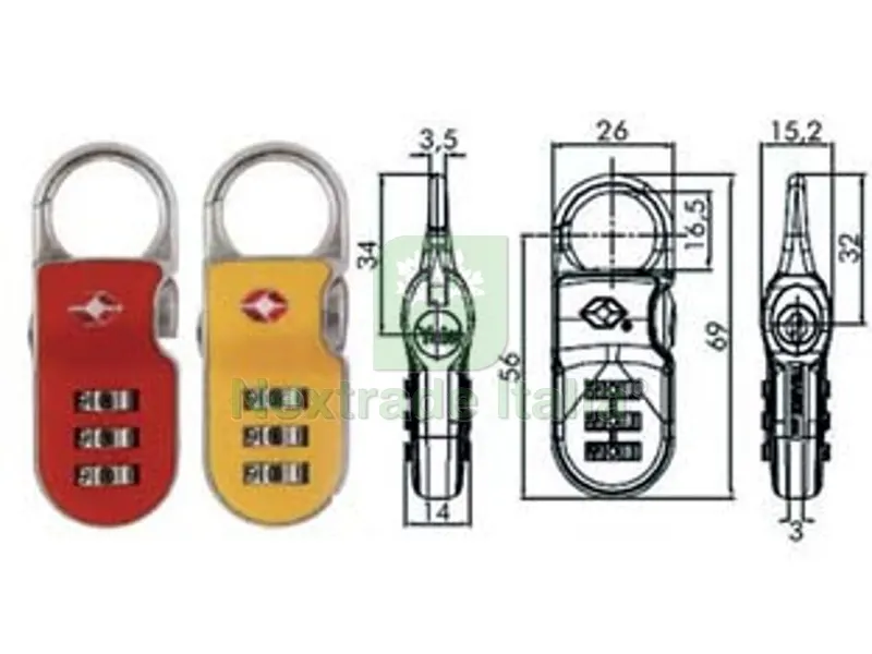 Lucchetto AD Arco a Combinazione per Valige con Dispositivo "TSA" TP2 - mm.26 giallo (YTP2/26/216/1Y) — Lucchetti e catene — rif. FERX.FER189798 Lucchetto AD Arco a Combinazione per Valige con Dispositivo "TSA" TP2 - mm.26 giallo (YTP2/26/216/1Y) — Lucchetti e catene — rif. FERX.FER189798