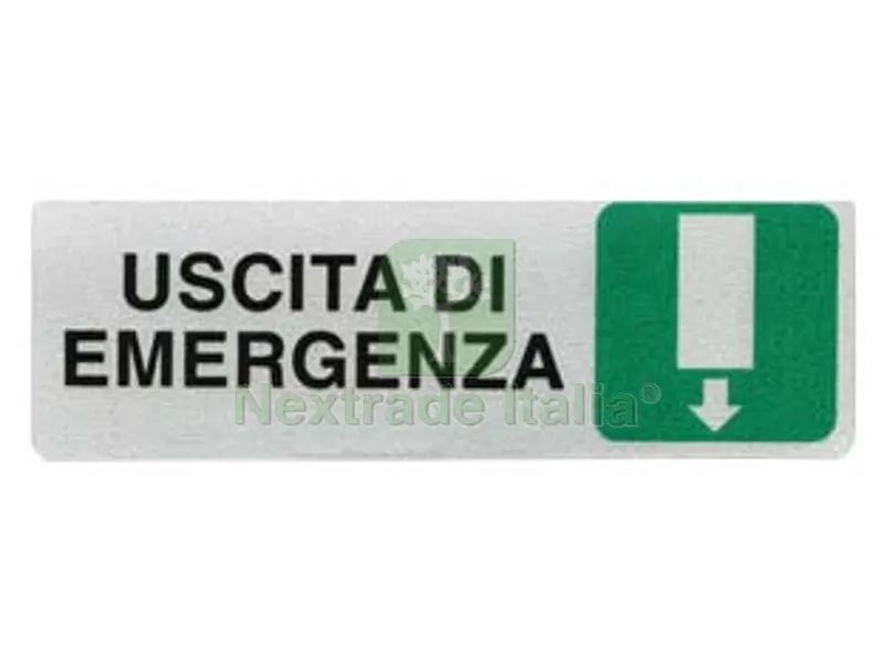 10PZ Targhetta Adesiva "uscita di Emergenza" (freccia in GIU') - cm.15x5h. — Protezione piante e sementi — rif. FERX.FER193009