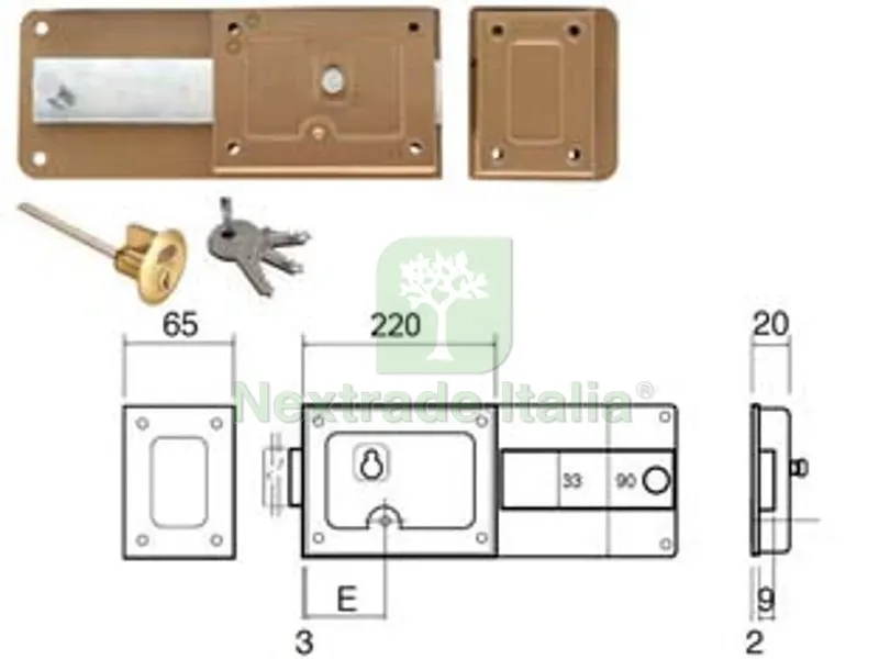 2PZ Ferroglietto Applicare Caten. Mandate 5 e 1/2 + Scrocco e CIL.STACCATO - mm.50 (270B-BIS) — Serrature e cilindri — rif. FERX.FER194747 2PZ Ferroglietto Applicare Caten. Mandate 5 e 1/2 + Scrocco e CIL.STACCATO - mm.50 (270B-BIS) — Serrature e cilindri — rif. FERX.FER194747