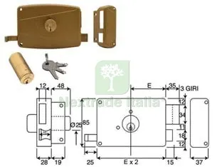 Serratura da Portoncino Applicare Doppio CIL. Fisso SCROCCO+CATEN 3M - mm.60 DX (310A) — Serrature e cilindri — rif. FERX.FER194815