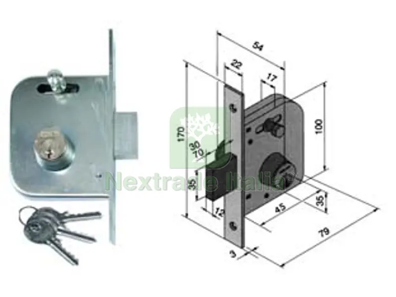 2PZ Serratura da Infilare per Cancelli Catenaccio e Scrocco con Nottolino 065 - MM.45 con Catenaccio da MM.70 (06545400) — Lucchetti e catene — rif. FERX.FER194884 2PZ Serratura da Infilare per Cancelli Catenaccio e Scrocco con Nottolino 065 - MM.45 con Catenaccio da MM.70 (06545400) — Lucchetti e catene — rif. FERX.FER194884