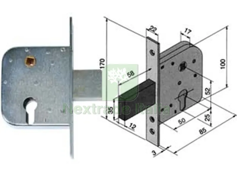 Serratura da Infilare per Cancelli con Quadro Catenaccio e Scrocco 070 - mm.50 con catenaccio da mm.58 (07050000) — Lucchetti e catene — rif. FERX.FER194907