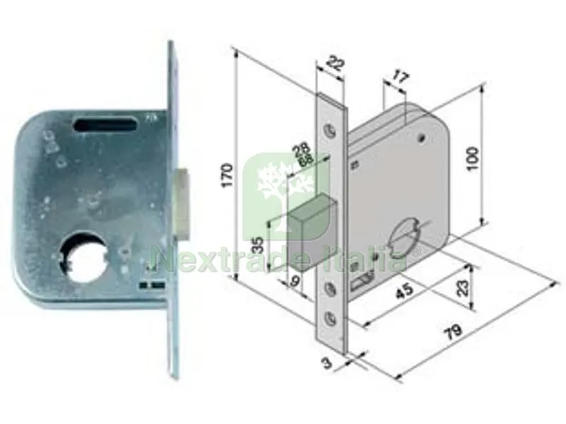 Serratura da Infilare per Cancelli Solo Catenaccio 071 - mm.45 con catenaccio da mm.68 (07145400) — Lucchetti e catene — rif. FERX.FER194921 Serratura da Infilare per Cancelli Solo Catenaccio 071 - mm.45 con catenaccio da mm.68 (07145400) — Lucchetti e catene — rif. FERX.FER194921