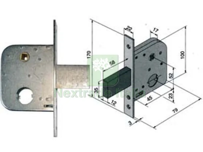 Serratura da Infilare per Cancelli con Quadro Catenaccio e Scrocco 075 - mm.45 con catenaccio da mm.58 (07545000) — Lucchetti e catene — rif. FERX.FER194952