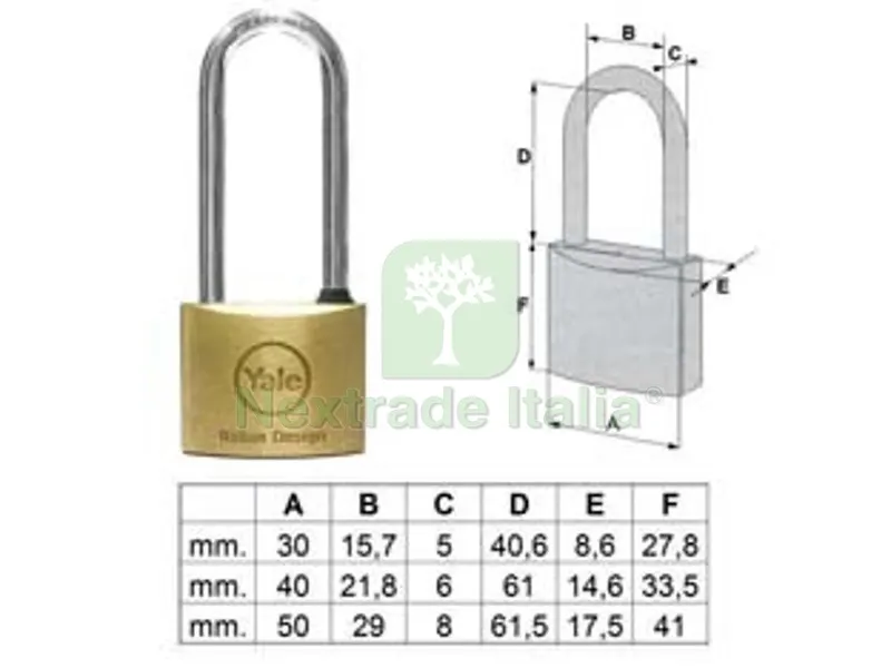 3PZ Lucchetto Ottone AD Arco Lungo 113 - mm.40 (1130040) — Lucchetti e catene — rif. FERX.FER199322 3PZ Lucchetto Ottone AD Arco Lungo 113 - mm.40 (1130040) — Lucchetti e catene — rif. FERX.FER199322