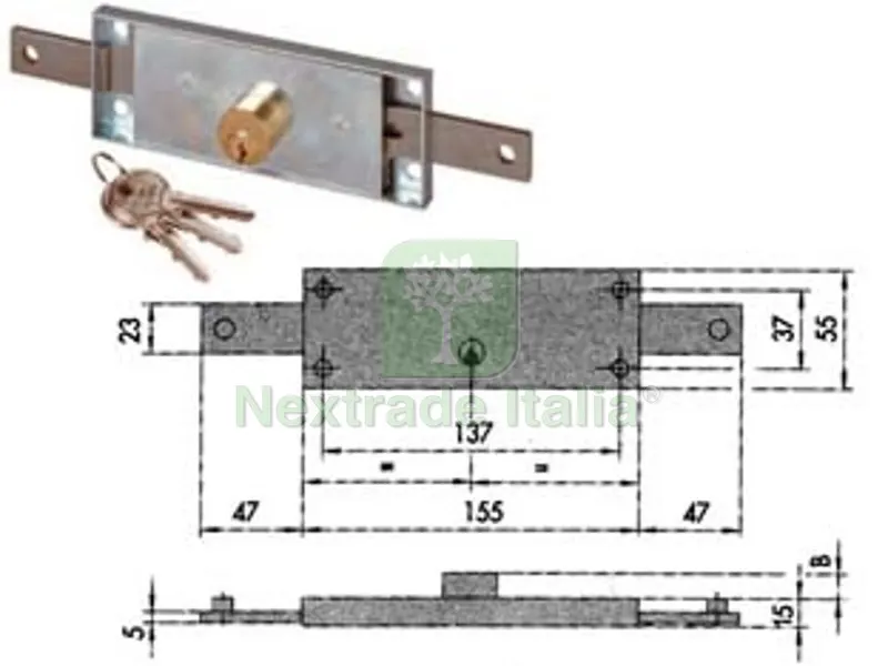 serratura serranda centrale cilindro fisso tondo 41510 - mm.155x15x55h. (41510780) — Serrature e cilindri — rif. FERX.FER200967 serratura serranda centrale cilindro fisso tondo 41510 - mm.155x15x55h. (41510780) — Serrature e cilindri — rif. FERX.FER200967