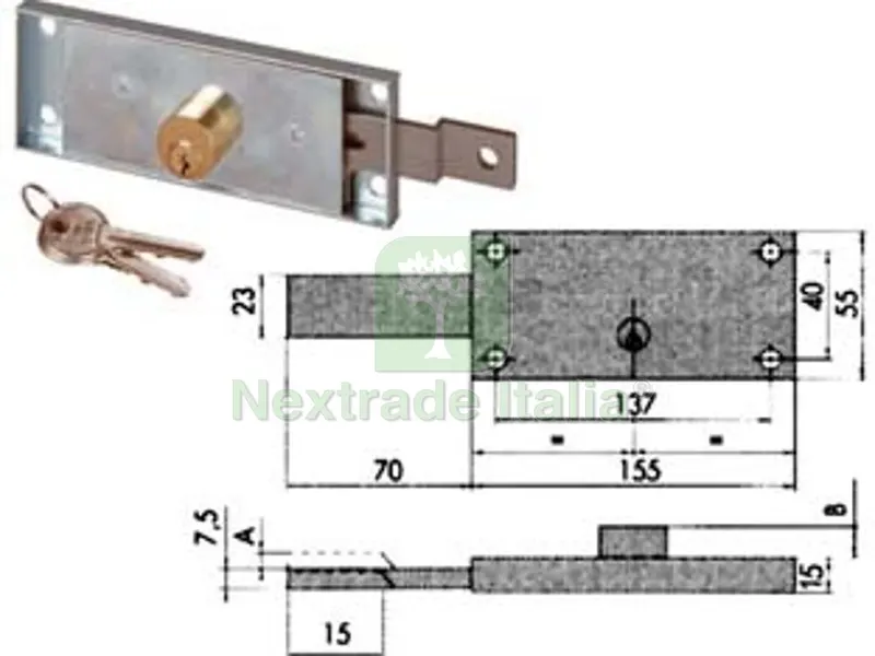 serratura serranda laterale cilindro fisso tondo 41525 - sx mm.155x15x55h. (41525782) — Serrature e cilindri — rif. FERX.FER200981 serratura serranda laterale cilindro fisso tondo 41525 - sx mm.155x15x55h. (41525782) — Serrature e cilindri — rif. FERX.FER200981
