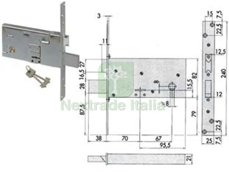 serratura da infilare per fasce doppia mappa mm.82 h 57313 - mm.70 (57313730) — Chiavi grezze e duplicati — rif. FERX.FER201063