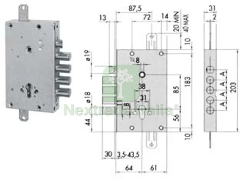 Serratura Triplice Applicare con Scrocco Cilindro Europeo Blindate 56515 - MM.64 DX/SX (56515480) — Serrature e cilindri — rif. FERX.FER201070