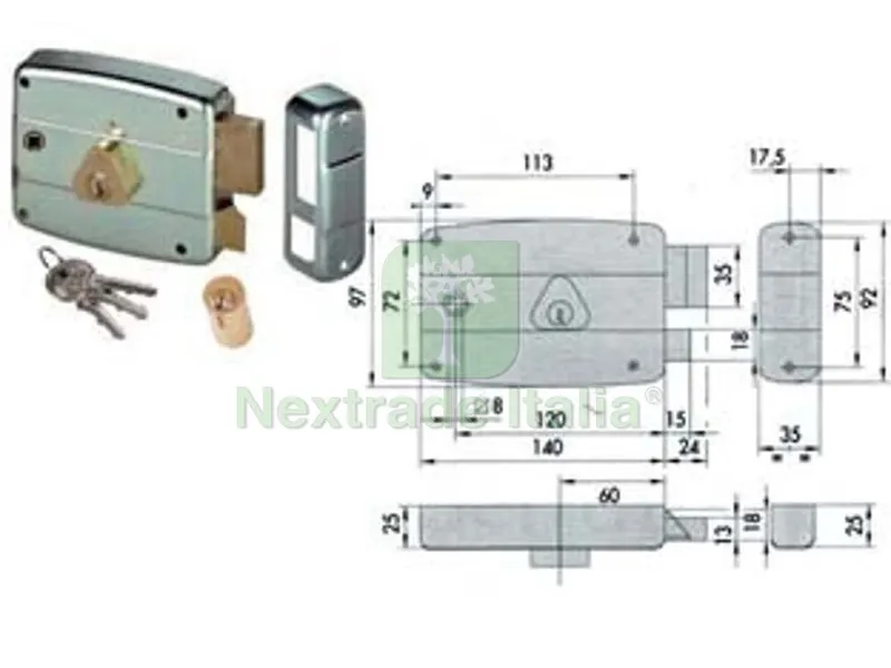 serratura portoncino quadro catenaccio e scrocco cilindro fisso 50571 - mm.60 sx (50571602) — Lucchetti e catene — rif. FERX.FER201094 serratura portoncino quadro catenaccio e scrocco cilindro fisso 50571 - mm.60 sx (50571602) — Lucchetti e catene — rif. FERX.FER201094