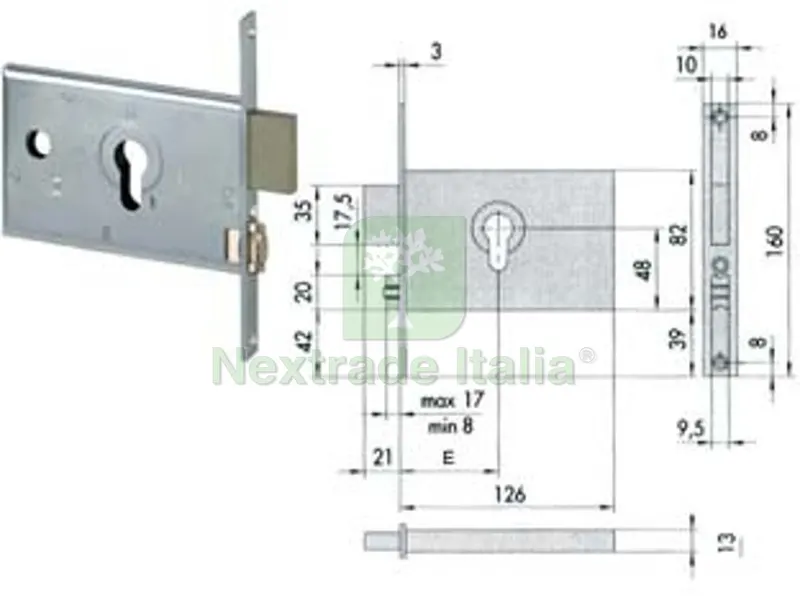 serratura da infilare per fasce catenaccio e rullo mm.82 h 44130 - mm.58 (44130600) — Lucchetti e catene — rif. FERX.FER201247 serratura da infilare per fasce catenaccio e rullo mm.82 h 44130 - mm.58 (44130600) — Lucchetti e catene — rif. FERX.FER201247