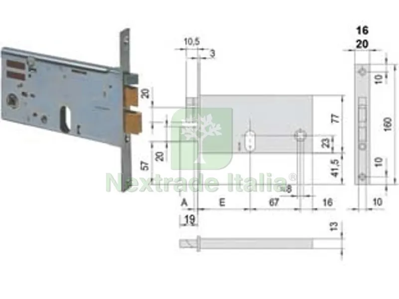 Elettroserratura da Infilare per Fasce MM.77 H 1446 - mm.90 (14460900) frontale mm.16 — Serrature e cilindri — rif. FERX.FER482714