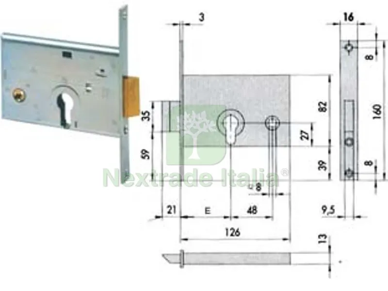serratura da infilare per fasce catenaccio e scrocco mm.82 h 44145 - mm.58 (44145600) — Lucchetti e catene — rif. FERX.FER201537 serratura da infilare per fasce catenaccio e scrocco mm.82 h 44145 - mm.58 (44145600) — Lucchetti e catene — rif. FERX.FER201537