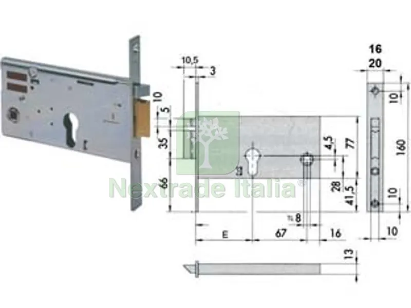 ELETTROSERRATURA DA INFILARE PER FASCE MM.77 H 1435 - mm.90 (14351900) frontale mm.20 — Serrature e cilindri — rif. FERX.FER484121