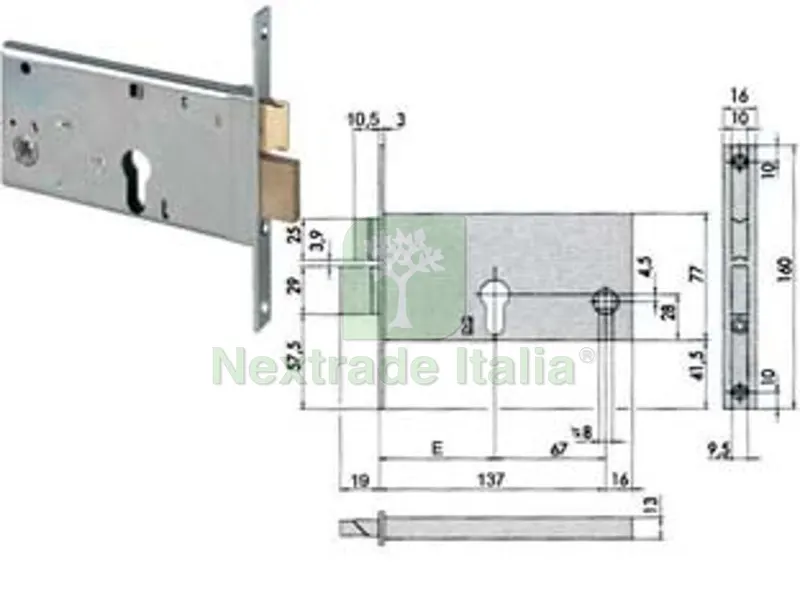 serratura da infilare per fasce catenaccio e scrocco mm.77 h 44360 - mm.70 (44360700) — Lucchetti e catene — rif. FERX.FER201582 serratura da infilare per fasce catenaccio e scrocco mm.77 h 44360 - mm.70 (44360700) — Lucchetti e catene — rif. FERX.FER201582