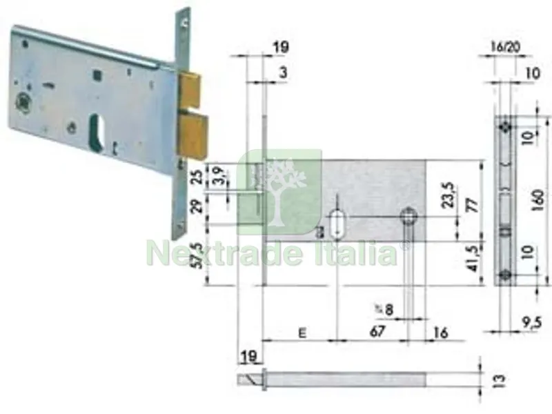 serratura da infilare per fasce catenaccio e scrocco mm.77 h 44460 - mm.80 con frontale mm.16 (44460800) — Lucchetti e catene — rif. FERX.FER201605 serratura da infilare per fasce catenaccio e scrocco mm.77 h 44460 - mm.80 con frontale mm.16 (44460800) — Lucchetti e catene — rif. FERX.FER201605