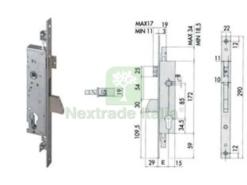 serratura triplice da infilare per montanti con quadro e scrocco 46225 - mm.25 (46225250) — Serrature e cilindri — rif. FERX.FER201728 serratura triplice da infilare per montanti con quadro e scrocco 46225 - mm.25 (46225250) — Serrature e cilindri — rif. FERX.FER201728