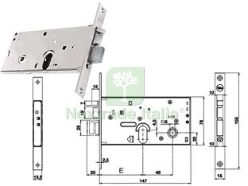Elettroserratura Infilare per Fasce Catenaccio e Scrocco MM.78 H 85200 - MM.70, 2 Mandate (Y8520070080) — Serrature e cilindri — rif. FERX.FER203104