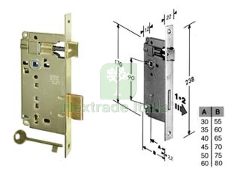 2PZ Serratura a Bussola da Infilare Bordo Quadro Ottonato - mm.35 bordo acc.ottonato verniciato (592.35.03) — Serrature e cilindri — rif. FERX.FER203852 2PZ Serratura a Bussola da Infilare Bordo Quadro Ottonato - mm.35 bordo acc.ottonato verniciato (592.35.03) — Serrature e cilindri — rif. FERX.FER203852
