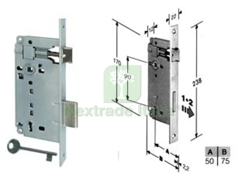 Serratura a Bussola da Infilare Bordo Quadro Cromo Satinato - mm.50 bordo acciaio cromato satinato (592.50.34) — Serrature e cilindri — rif. FERX.FER203906 Serratura a Bussola da Infilare Bordo Quadro Cromo Satinato - mm.50 bordo acciaio cromato satinato (592.50.34) — Serrature e cilindri — rif. FERX.FER203906
