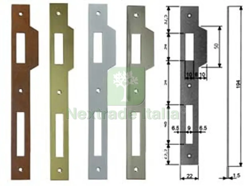 5PZ Contropiastra con Aletta per Serratura Patent a Bussola Bordo Quadro - acciaio ottonato (B.00590.05.03) — Serrature e cilindri — rif. FERX.FER204101 5PZ Contropiastra con Aletta per Serratura Patent a Bussola Bordo Quadro - acciaio ottonato (B.00590.05.03) — Serrature e cilindri — rif. FERX.FER204101
