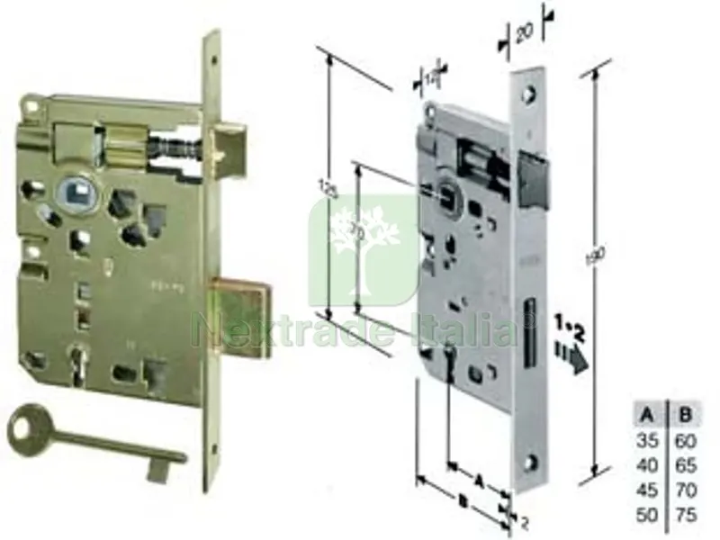 2PZ Serratura a Bussola Ridotta da Infilare Bordo Quadro Ottonato - mm.45 bordo acc.ottonato verniciato (572.45.03) — Serrature e cilindri — rif. FERX.FER204194 2PZ Serratura a Bussola Ridotta da Infilare Bordo Quadro Ottonato - mm.45 bordo acc.ottonato verniciato (572.45.03) — Serrature e cilindri — rif. FERX.FER204194