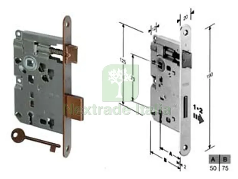 2PZ Serratura a Bussola Ridotta da Infilare Bordo Tondo Bronzato - mm.50 bordo acciaio bronzato (B.00571.50.02) — Serrature e cilindri — rif. FERX.FER204217 2PZ Serratura a Bussola Ridotta da Infilare Bordo Tondo Bronzato - mm.50 bordo acciaio bronzato (B.00571.50.02) — Serrature e cilindri — rif. FERX.FER204217