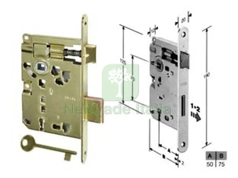 2PZ Serratura a Bussola Ridotta da Infilare Bordo Tondo Ottonato - mm.50 bordo acc.ottonato verniciato (571.50.03) — Serrature e cilindri — rif. FERX.FER204224 2PZ Serratura a Bussola Ridotta da Infilare Bordo Tondo Ottonato - mm.50 bordo acc.ottonato verniciato (571.50.03) — Serrature e cilindri — rif. FERX.FER204224