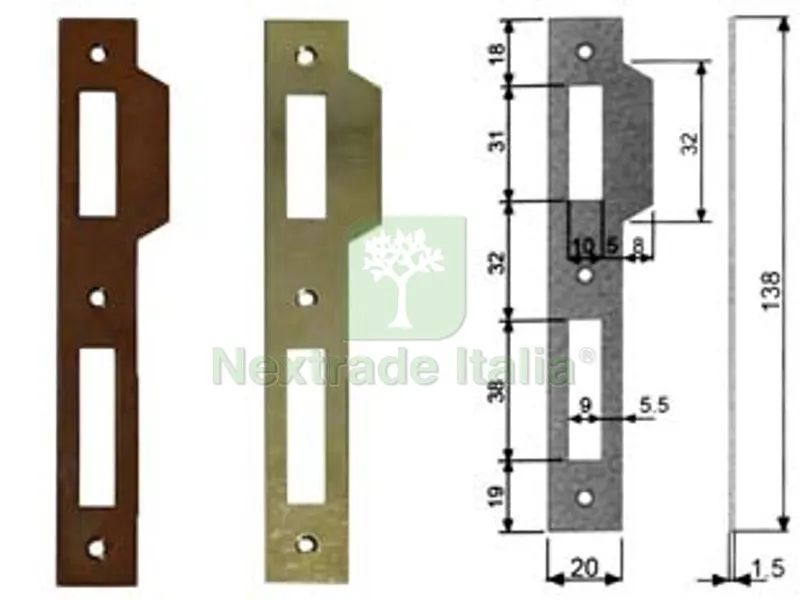 5PZ Contropiastra Ridotta con Aletta per Serratura a Bussola Bordo Quadro - acciaio ottonato verniciato (B.00570.05.03) — Serrature e cilindri — rif. FERX.FER204248