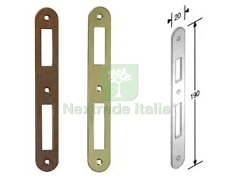 5PZ Contropiastra Ridotta con Aletta per Serratura a Bussola Bordo Tondo - acciaio bronzato — Serrature e cilindri — rif. FERX.FER204637 5PZ Contropiastra Ridotta con Aletta per Serratura a Bussola Bordo Tondo - acciaio bronzato — Serrature e cilindri — rif. FERX.FER204637