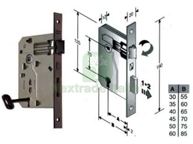 Serratura a Bussola Ridotta da Infilare Bordo Quadro Bronzato - mm.35 bordo acciaio bronzato — Serrature e cilindri — rif. FERX.FER204675