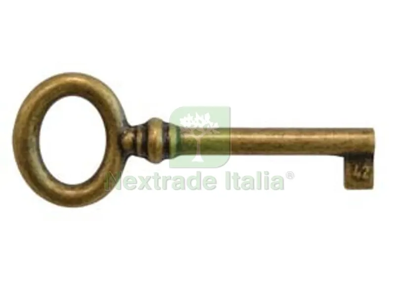 10PZ Chiavi per Mobili MOD.33728 in Ottone Florence - mm.29x77 lunghezza gambo mm.42 — Serrature e cilindri — rif. FERX.FER347099