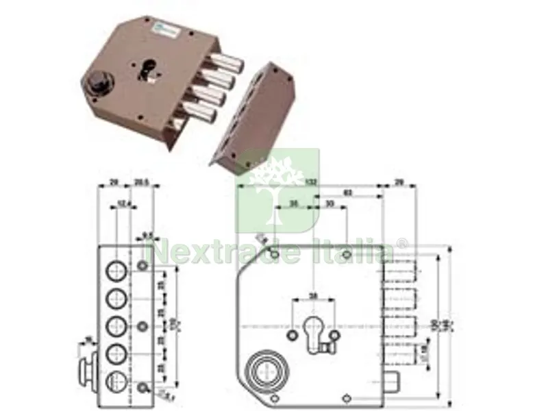 Serratura Laterale da Applicare con Scrocco Cilindro Europeo 38610 - mm.60 DX (38610VD00) — Serrature e cilindri — rif. FERX.FER211765