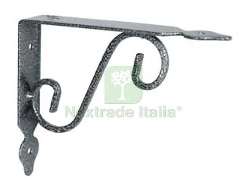 10PZ Mensole Ornamentali Brackets Extra Strong Nero/Argento - mm.140x25x110h. (5"x4") — Arredo — rif. FERX.FER213066