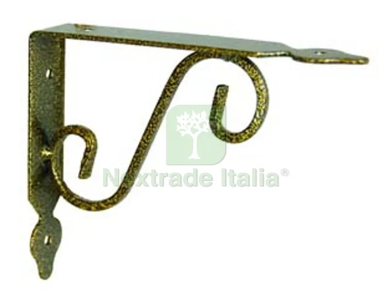 10PZ Mensole Ornamentali Brackets Extra Strong Nero/Oro - mm.230x25x175h. (9"x7") — Arredo — rif. FERX.FER213103