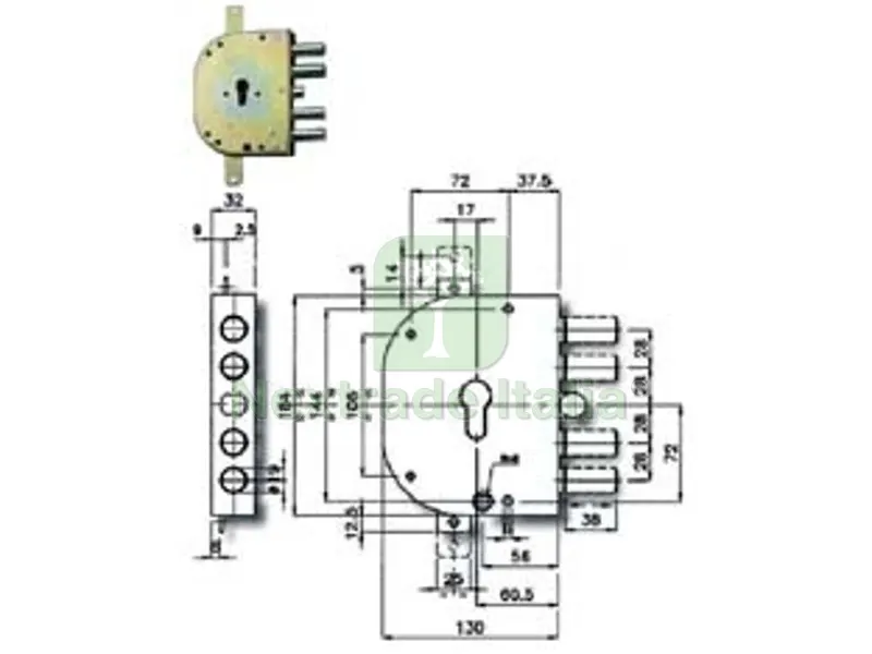 Serratura Triplice da Applicare con Scrocco Cilindro EU. Blindate 2155PEN - MM.60 SX (2155PEN-11) — Serrature e cilindri — rif. FERX.FER214391