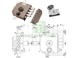 Serratura Quintuplice Applicare C/Scrocco a Pompa Chiave Piatta 30650 mm.60 SX cilindro ø mm.30 (30650VS6AJE) — Serrature e cilindri — rif. FERX.FER214704