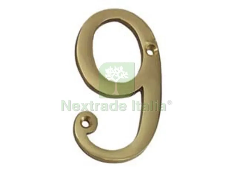 5PZ NUMERO CIVICO "9" INGLESE IN OTTONE LUCIDO — Ferramenta porte e finestre — rif. FERX.FER216197 5PZ NUMERO CIVICO "9" INGLESE IN OTTONE LUCIDO — Ferramenta porte e finestre — rif. FERX.FER216197