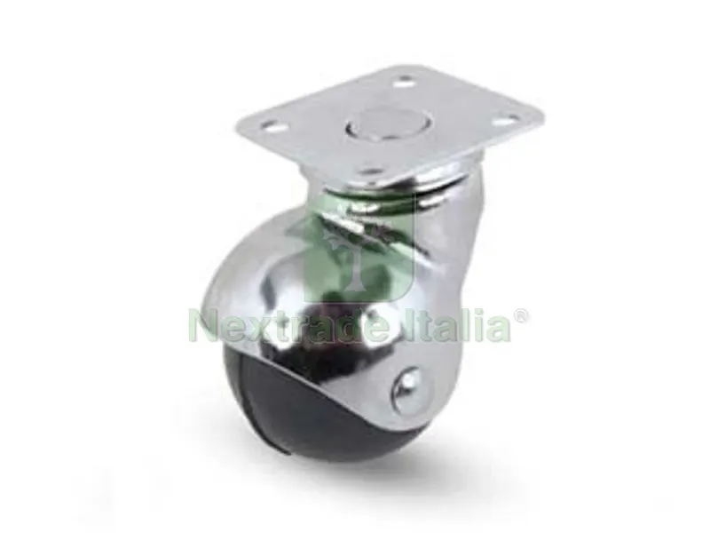 4PZ Ruote Sferiche in Gomma con Piastra GIREVOLE"165" - ? mm.30 piastra mm.40x40 mm.52h. port. Kg.20 — Ferramenta per legno e mobili — rif. FERX.FER218443