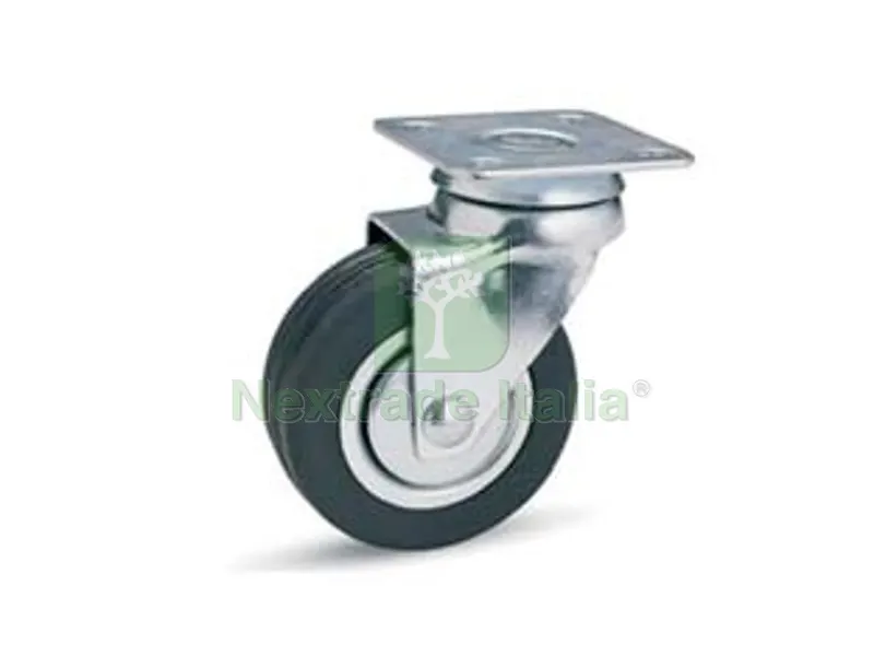 4PZ Ruote a Forcella in Gomma con Piastra Girevole "160" - ? mm.50x18 piastra mm.40x40 mm.66h. port. Kg.30 — Ferramenta per legno e mobili — rif. FERX.FER218559